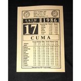 17 Ekim 1986 Cuma İmam-Hatip Takvimi Yaprağı (Sahafiye Kitap)