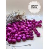 17 mm Ahşap Boncuk (50 gr 32 Adet)Geniş Delik Çapı 6 mm Makrome Çanta Bileklik Takı Renkli - Fuşya