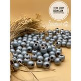 17 mm Ahşap Boncuk (50 gr 32 Adet)Geniş Delik Çapı 6 mm Makrome Çanta Bileklik Takı Renkli - Gümüş Gri