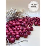 17 mm Ahşap Boncuk (50 gr 32 Adet)Geniş Delik Çapı 6 mm Makrome Çanta Bileklik Takı Renkli - Kırmızı