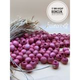 17 mm Ahşap Boncuk (50 gr 32 Adet)Geniş Delik Çapı 6 mm Makrome Çanta Bileklik Takı Renkli - Pembe