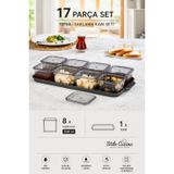 17 Parça Tepsili Kahvaltılık Saklama Kabı Seti – 8x300 ml Kare Kap, BPA İçermeyen Kapaklı (Antrasit8liKare)