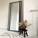 170 x 80 cm Dekoratif Siyah Boy Aynası - Simetrik Çerçeveli Siyah Boy Aynası