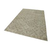 170x269 cm Kareli Kilim Bej Kareli Yün El Dokuma Modern Geometrik Etnik Eskitme Desenli Boho Oturma Odası Salon Yolluk Koridor Mutfak Halısı