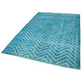 170x272 cm Geometrik Halı Turkuaz Geometrik Yün El Dokuma Modern Geometrik Etnik Eskitme Desenli Boho Oturma Odası Salon Yolluk Koridor Mutfak Halısı