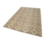 170x272 cm Kareli Kilim Beyaz Kareli Yün El Dokuma Modern Geometrik Etnik Eskitme Desenli Boho Oturma Odası Salon Yolluk Koridor Mutfak Halısı