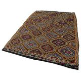 170x273 cm Geometrik Kilim Turuncu Geometrik Yün El Dokuma Modern Geometrik Etnik Eskitme Desenli Boho Oturma Odası Salon Yolluk Koridor Mutfak Halısı