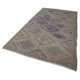 170x347 cm Geometrik Kilim Bej Geometrik Yün El Dokuma Modern Geometrik Etnik Eskitme Desenli Boho Oturma Odası Salon Yolluk Koridor Mutfak Halısı