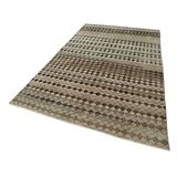 171x278 cm Kareli Kilim Kahverengi Kareli Yün El Dokuma Modern Geometrik Etnik Eskitme Desenli Boho Oturma Odası Salon Yolluk Koridor Mutfak Halısı