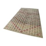 171x292 cm Kareli Kilim Bej Kareli Yün El Dokuma Modern Geometrik Etnik Eskitme Desenli Boho Oturma Odası Salon Yolluk Koridor Mutfak Halısı