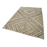 172x270 cm Kareli Kilim Bej Kareli Yün El Dokuma Modern Geometrik Etnik Eskitme Desenli Boho Oturma Odası Salon Yolluk Koridor Mutfak Halısı