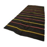 172x418 cm Çizgili Kilim Siyah Çizgili Yün El Dokuma Modern Geometrik Etnik Eskitme Desenli Boho Oturma Odası Salon Yolluk Koridor Mutfak Halısı