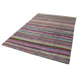 173x245 cm Chaput Kilim Bej Çizgili Yün El Dokuma Modern Geometrik Etnik Eskitme Desenli Boho Oturma Odası Salon Yolluk Koridor Mutfak Halısı
