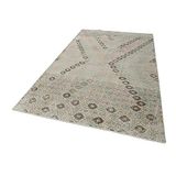 174x290 cm Kareli Kilim Bej Kareli Yün El Dokuma Modern Geometrik Etnik Eskitme Desenli Boho Oturma Odası Salon Yolluk Koridor Mutfak Halısı