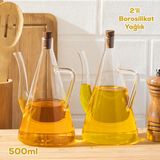 17558 2li Kapaklı Ölçekli Cam Yağlık Sirkelik Yağdanlık 500ML - 500 ml