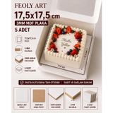 17,5x17,5 cm 3mm MDF Pasta Altlığı 5 Adet - Beyaz Lam Kaplamalı - Feoly Art | Standart pasta kutularına tam uyum sağlayan özel 17,5x17,5 cm ölçü - Hassas CNC kesim ile düzgün ve net kenarlar