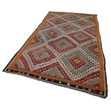 175x339 cm Geometrik Kilim Turuncu Geometrik Yün El Dokuma Modern Geometrik Etnik Eskitme Desenli Boho Oturma Odası Salon Yolluk Koridor Mutfak Halısı