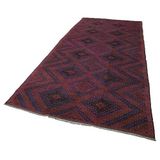 175x370 cm Geometrik Kilim Bordo Geometrik Yün El Dokuma Modern Geometrik Etnik Eskitme Desenli Boho Oturma Odası Salon Yolluk Koridor Mutfak Halısı