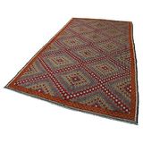 176x315 cm Geometrik Kilim Kırmızı Geometrik Yün El Dokuma Modern Geometrik Etnik Eskitme Desenli Boho Oturma Odası Salon Yolluk Koridor Mutfak Halısı