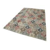 177x273 cm Kareli Kilim Bej Kareli Yün El Dokuma Modern Geometrik Etnik Eskitme Desenli Boho Oturma Odası Salon Yolluk Koridor Mutfak Halısı