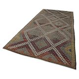 177x385 cm Geometrik Kilim Kahverengi Geometrik Yün El Dokuma Modern Geometrik Etnik Eskitme Desenli Boho Oturma Odası Salon Yolluk Koridor Mutfak Halısı