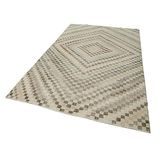 178x304 cm Kareli Kilim Bej Kareli Yün El Dokuma Modern Geometrik Etnik Eskitme Desenli Boho Oturma Odası Salon Yolluk Koridor Mutfak Halısı