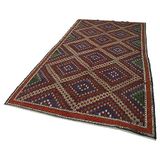 178x376 cm Geometrik Kilim Kırmızı Geometrik Yün El Dokuma Modern Geometrik Etnik Eskitme Desenli Boho Oturma Odası Salon Yolluk Koridor Mutfak Halısı