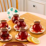 17901 Beyoğlu 12 Parça 6 Kişilik Çay Seti – 210 ml Borosilikat Cam Kulplu Tombik Bardak ve Por - 1 Adet - Renkli