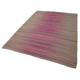 179x255 cm Degrade Kilim Pembe Çizgili Yün El Dokuma Modern Geometrik Etnik Eskitme Desenli Boho Oturma Odası Salon Yolluk Koridor Mutfak Halısı