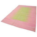 179x285 cm Degrade Kilim Pembe Çizgili Yün El Dokuma Modern Geometrik Etnik Eskitme Desenli Boho Oturma Odası Salon Yolluk Koridor Mutfak Halısı