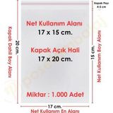 17x15+5 cm.(17x20) 1.000 Adet Şeffaf Bantlı Yapışkanlı OPP Poşet