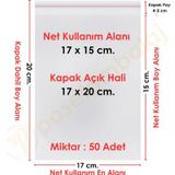 17x15+5 cm.(17x20) 50 Adet Şeffaf Bantlı Yapışkanlı OPP Poşet
