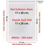 17X20+5 Cm.(17X25) 250 Adet Şeffaf Bantlı Yapışkanlı Opp Poşet