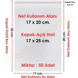 17x20+5 cm.(17x25) 50 Adet Şeffaf Bantlı Yapışkanlı OPP Poşet