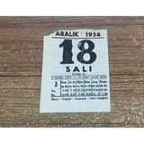 18 Aralık 1956 Salı Takvim Yaprağı ( 6.5 X 9 Cm) (Sahafiye Kitap)