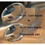 18 cm ve 26 cm Tencere Cam Kapağı Ekonomik 2 Li Set