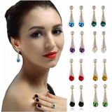 18 K Altın Kaplama Uzun Rhinestone (Yapay Elmas) Küpe Sarı