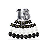 18 Yaş Gümüş Folyo Balon Happy Bırthday Banner Yazı Seti Balonlu M42, 8965256324125