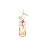 180 ml Pembe Cam Şişe Çiçek Seramik Taş Bambu Çubuklu White Rose Oda Kokusu
