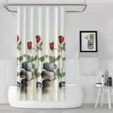180x200cm Banyo Perdesi Kırmızı Gül Desen Duş Perdesi-Tek Kanat Küvet Perdesi 12 Adet C Halka Hediye