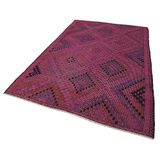180x290 cm Geometrik Kilim Pembe Geometrik Yün El Dokuma Modern Geometrik Etnik Eskitme Desenli Boho Oturma Odası Salon Yolluk Koridor Mutfak Halısı