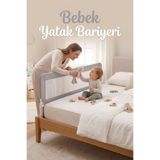 180x65 180 Derece Katlanabilir Bebek Yatak Bariyeri Güvenlik Korkuluğu (Gri)