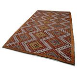 181x304 cm Geometrik Kilim Turuncu Geometrik Yün El Dokuma Modern Geometrik Etnik Eskitme Desenli Boho Oturma Odası Salon Yolluk Koridor Mutfak Halısı
