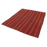 182x214 cm Anadolu Kilim Kırmızı Çizgili Yün El Dokuma Modern Geometrik Etnik Eskitme Desenli Boho Oturma Odası Salon Yolluk Koridor Mutfak Halısı