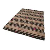 183x258 cm Çizgili Kilim Kahverengi Çizgili Yün El Dokuma Modern Geometrik Etnik Eskitme Desenli Boho Oturma Odası Salon Yolluk Koridor Mutfak Halısı