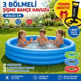 183X33 Cm 3 Bölmeli Şişme Bahçe Havuzu Çocuk Ve Aile Havuzu El Pompası Hediyeli