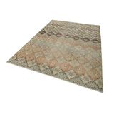 184x263 cm Kareli Kilim Bej Kareli Yün El Dokuma Modern Geometrik Etnik Eskitme Desenli Boho Oturma Odası Salon Yolluk Koridor Mutfak Halısı