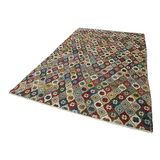 184x291 cm Kareli Kilim Kırmızı Kareli Yün El Dokuma Modern Geometrik Etnik Eskitme Desenli Boho Oturma Odası Salon Yolluk Koridor Mutfak Halısı