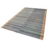 184x294 cm184x294 cm Chaput Kilim Mavi Çizgili Yün El Dokuma Modern Geometrik Etnik Eskitme Desenli Boho Oturma Odası Salon Yolluk Koridor Mutfak Halısı