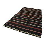 184x312 cm Çizgili Kilim Siyah Çizgili Yün El Dokuma Modern Geometrik Etnik Eskitme Desenli Boho Oturma Odası Salon Yolluk Koridor Mutfak Halısı